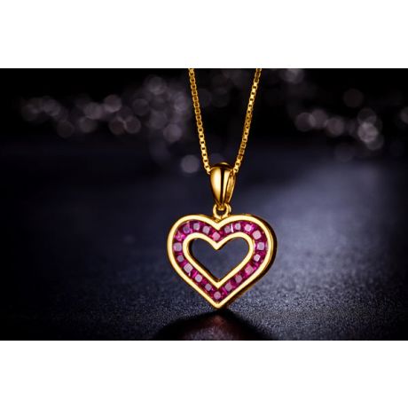 Ciondolo doppio cuore - Oro giallo e rubini