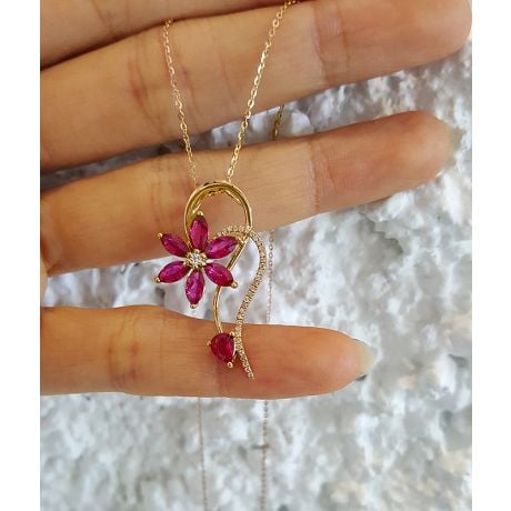 Ciondolo fiore in oro giallo - Rubini e Diamanti incastonati