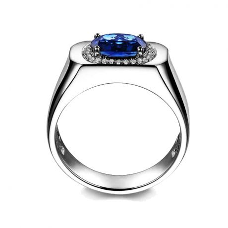 Solitario Composto Finlay - Oro Bianco,  Diamanti & Zaffiro Ovale
