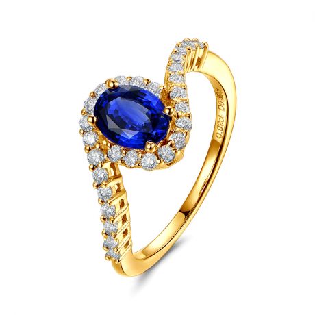 Solitario Composto Eye - Oro Giallo, Diamanti & Zaffiro Ovale