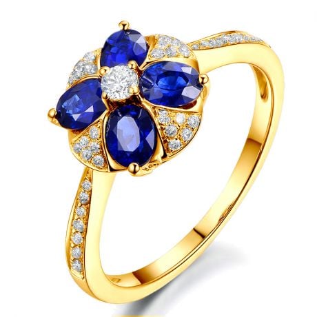 Anello da Donna Fleur - Oro Giallo, Diamanti & Zaffiri Ovali