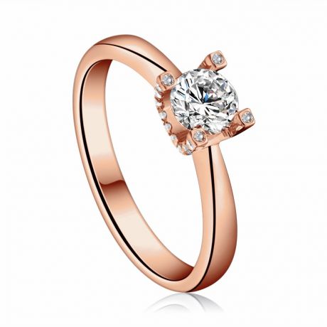 Anello Solitario Lettera Alfabeto U/C - Oro Rosa e Diamante | Gemperles
