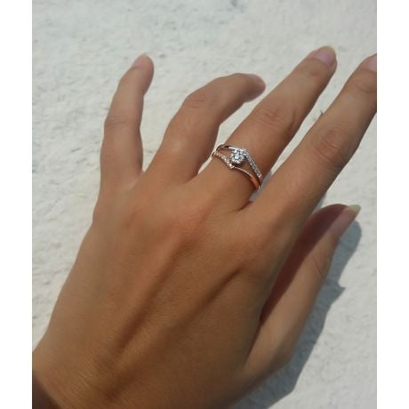 Anello donna - Oro bianco e rosa 18 carati - Diamanti incastonati - Fusione