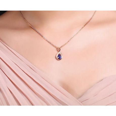 Ciondolo Zaffiro taglio Pera - Oro rosa e diamanti
