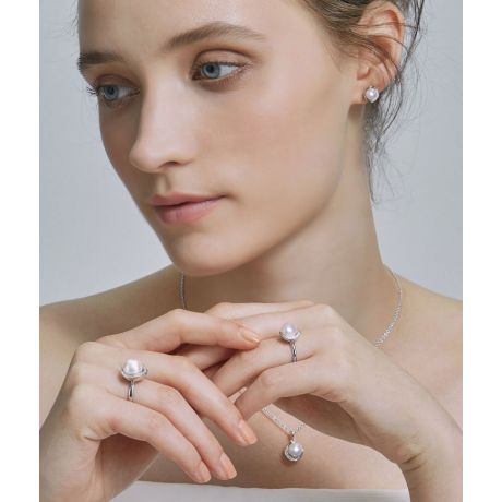 Anello Hinata - Oro Bianco, Diamanti & Perla Akoya