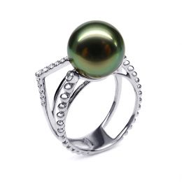 Anello perla di Tahiti, Oro bianco, diamanti - Saperlipopette