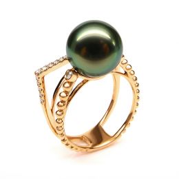 Anello perla di Tahiti, Oro giallo, diamanti - Saperlipopette