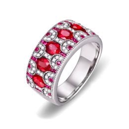 Anello Orientale a Paris - Oro Bianco, Riviera Mezzo Giro di Rubini e Diamanti