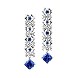 Orecchino zaffiro bleu, diamante - Oro bianco