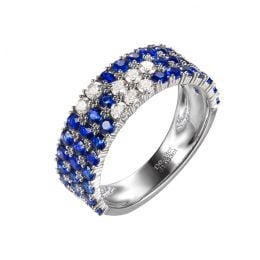 Anello Veretta Blue Lagoon - Oro Bianco, Mezzo Giro di Zaffiri & Diamanti