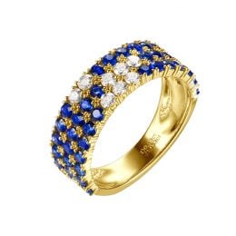 Anello Veretta Blue Lagoon - Oro Giallo, Mezzo Giro di Zaffiri & Diamanti