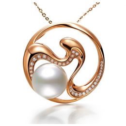 Ciondolo fiore di pesco - Perle d'Australia, diamanti, oro r