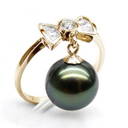 Anello Nodo Farfalla - Oro Giallo, Diamanti e Perla di Tahiti