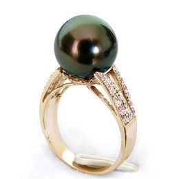 Anello Océan - Oro Giallo, Diamanti e Perla di Tahiti