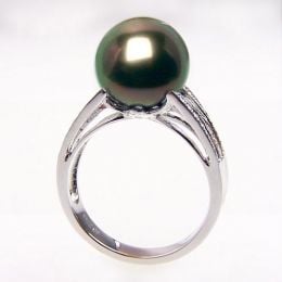 Anello Whale - Oro Bianco, Diamanti e Perla di Tahiti