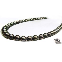 Collana perle di Tahiti nere, pavone, bronzo, verde - 10/12m