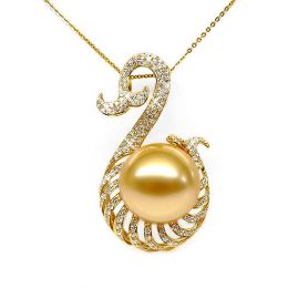 Ciondolo oro giallo, diamanti - Perla d'Australia dorata - 1