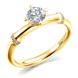 Anello di Fidanzamento Solitario Bambù Vegetale - Oro Giallo & Diamanti | Gemperles