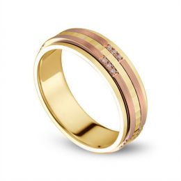 Fede Uomo - 2 Ori 7.33gr - Diamanti 0.100ct oro giallo e ros