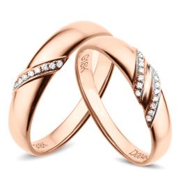Coppia di Fedi Nuziali Inès & Sacha - Oro Rosa e Fascia Diamanti