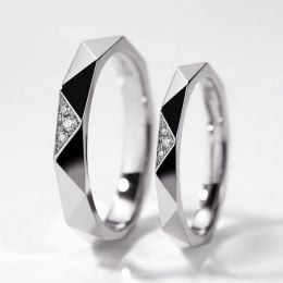 Fedi nuziali Triangulaire Coppia in Oro Bianco 18ct e Diamanti
