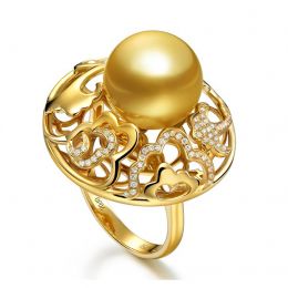 Anello Pivoine - Perla dei Mari del Sud Dorata e Oro Giallo