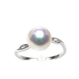 Anello Sakura - Oro Bianco, Diamanti e Perla Akoya