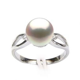 Anello Hanaé - Oro Bianco, Diamanti e Perla Akoya
