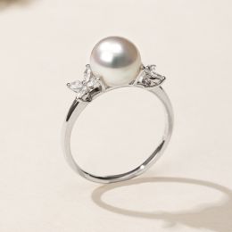 Anello Symphonie Nuptiale - Oro Bianco, Diamanti e Perla Ako