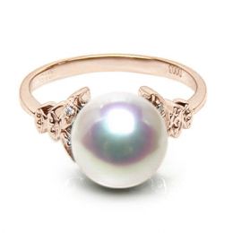 Anello Kiku - Oro Rosa, Diamanti e Perla Akoya Bianca