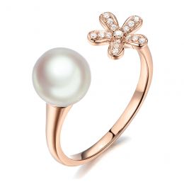 Anello Ko No Hana - Oro Rosa, Diamanti e Perla Akoya