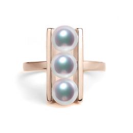 Anello Takana - Oro Rosa, 3 Perle Akoya