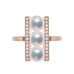 Anello Otohiko - Oro Rosa, Diamanti e 3 Perle Akoya