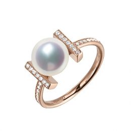 Anello Otohiko - Oro Rosa, Diamanti e Perla Akoya