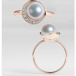 Anello Hinata - Oro Rosa, Diamanti & Perla Akoya