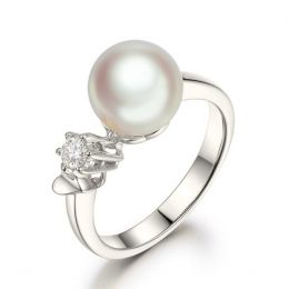 Anello De Yuo - Oro Bianco, Diamante e Perla Akoya