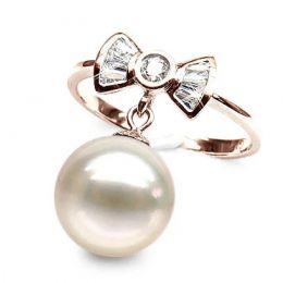 Anello Nodo Farfalla - Oro Rosa 18kt, Diamanti e Perla d'Acq