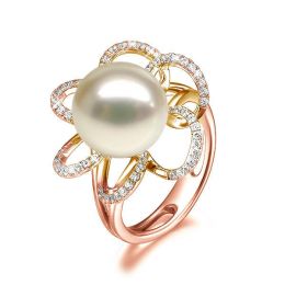 Anello Fleur Perlée - Oro Rosa, Perla d'Acqua Dolce Bianca