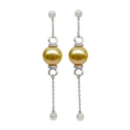 Orecchini Catenella - Oro Bianco e Perle dei Mari del Sud