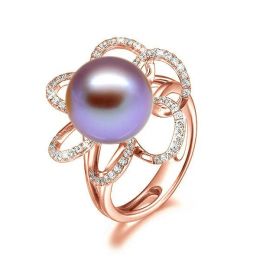 Anello Fleur Perlée - Oro Rosa, Perla d'Acqua Dolce Lavanda