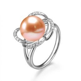 Anello Monde Floral - Oro Bianco, Perla d'Acqua Dolce