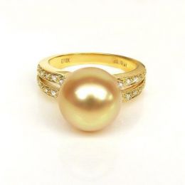 Anello oro giallo, diamanti - Perla d'Australia dorata, gold