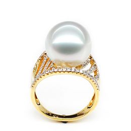 Anello Cocos - Perla dei Mari del Sud Bianca e Oro Giallo