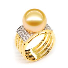 Anello Ashmore - Perla dei Mari del Sud Dorata e Oro Giallo