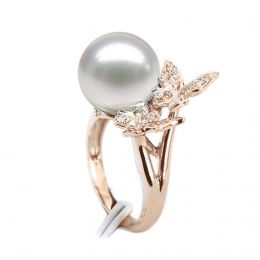 Anello Papillons - Perla dei Mari del Sud Bianca e Oro Rosa