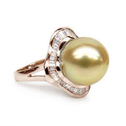 Anello Bonaparte - Perla dei Mari del Sud Dorata e Oro Rosa