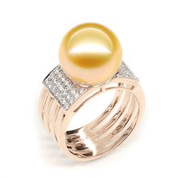Anello Ashmore - Perla dei Mari del Sud Dorata e Oro Rosa