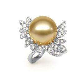 Anello Passion - Perla dei Mari del Sud Dorata e Oro Bianco