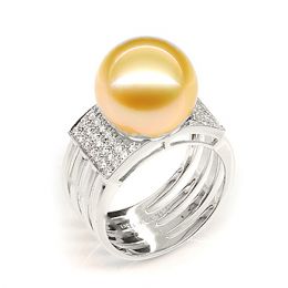 Anello Ashmore - Perla dei Mari del Sud Dorata e Oro Bianco