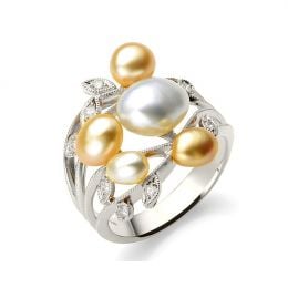 Anello Fiore Segreto 1 - Perle dei Mari del Sud e Oro Bianco